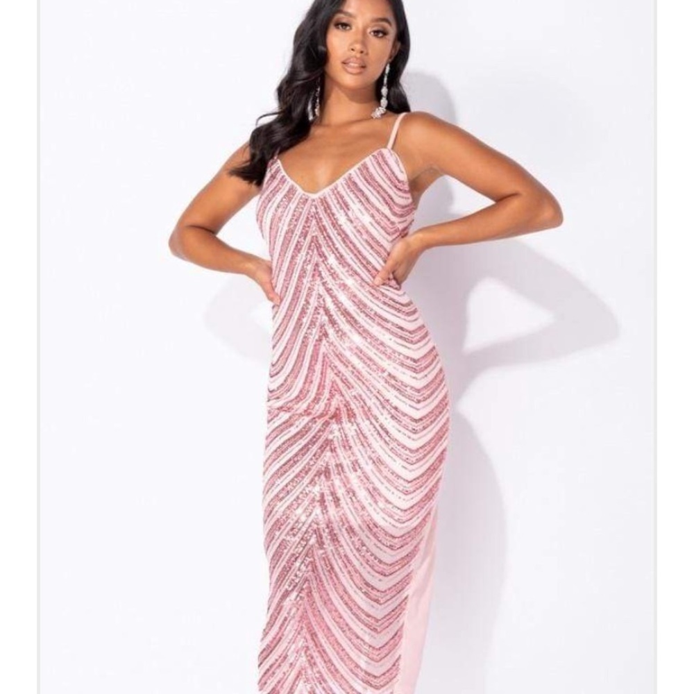 PINK SEQUIN CAMI STYLE BODYCON MIDI DRESS - Picture 3 of 7